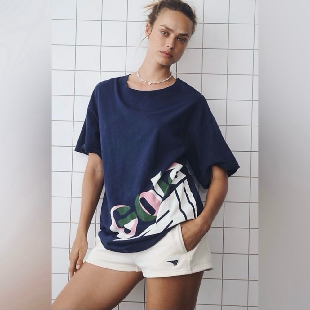Anthropologie Navy Graphic Short Sleeve Tee